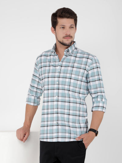 Blue 100% Cotton Checked Shirt-Men Shirts-Crimsoune Club