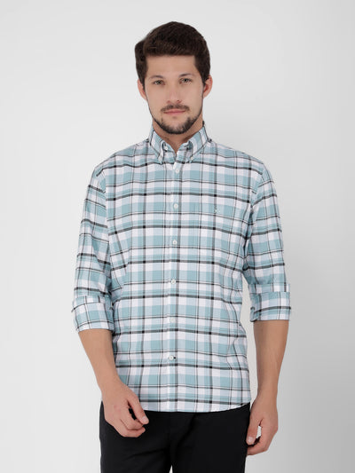 Blue 100% Cotton Checked Shirt-Men Shirts-Crimsoune Club