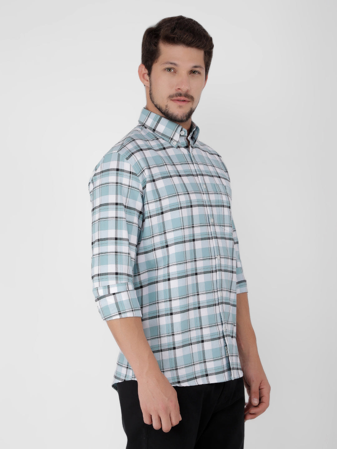 Blue 100% Cotton Checked Shirt-Men Shirts-Crimsoune Club