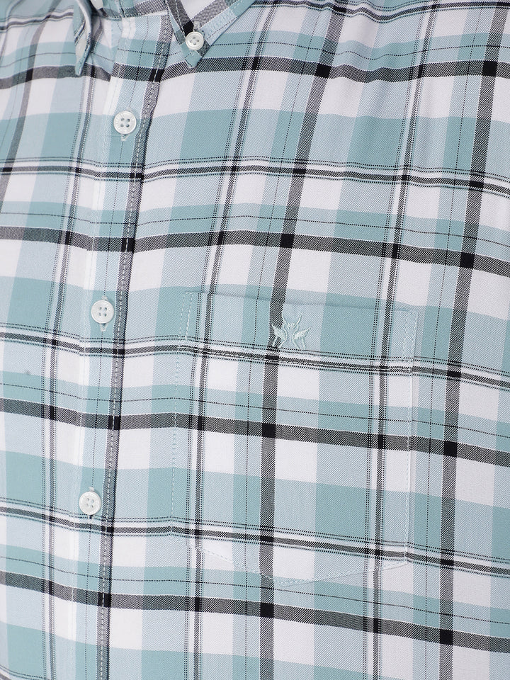 Blue 100% Cotton Checked Shirt-Men Shirts-Crimsoune Club