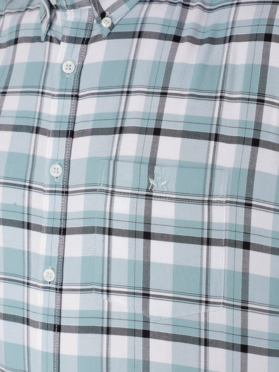 Blue 100% Cotton Checked Shirt-Men Shirts-Crimsoune Club