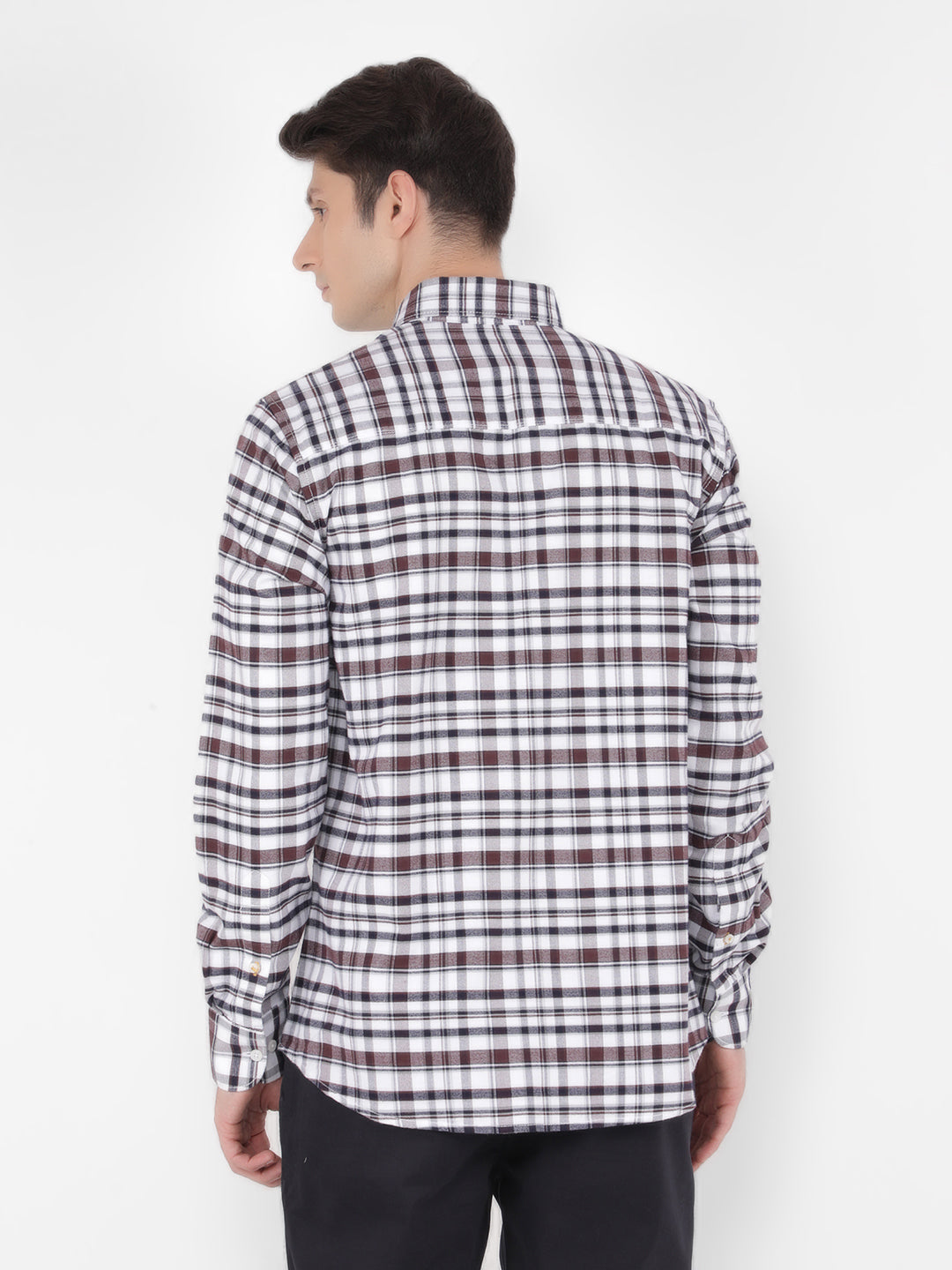 Brown 100% Cotton Checked Shirt-Men Shirts-Crimsoune Club