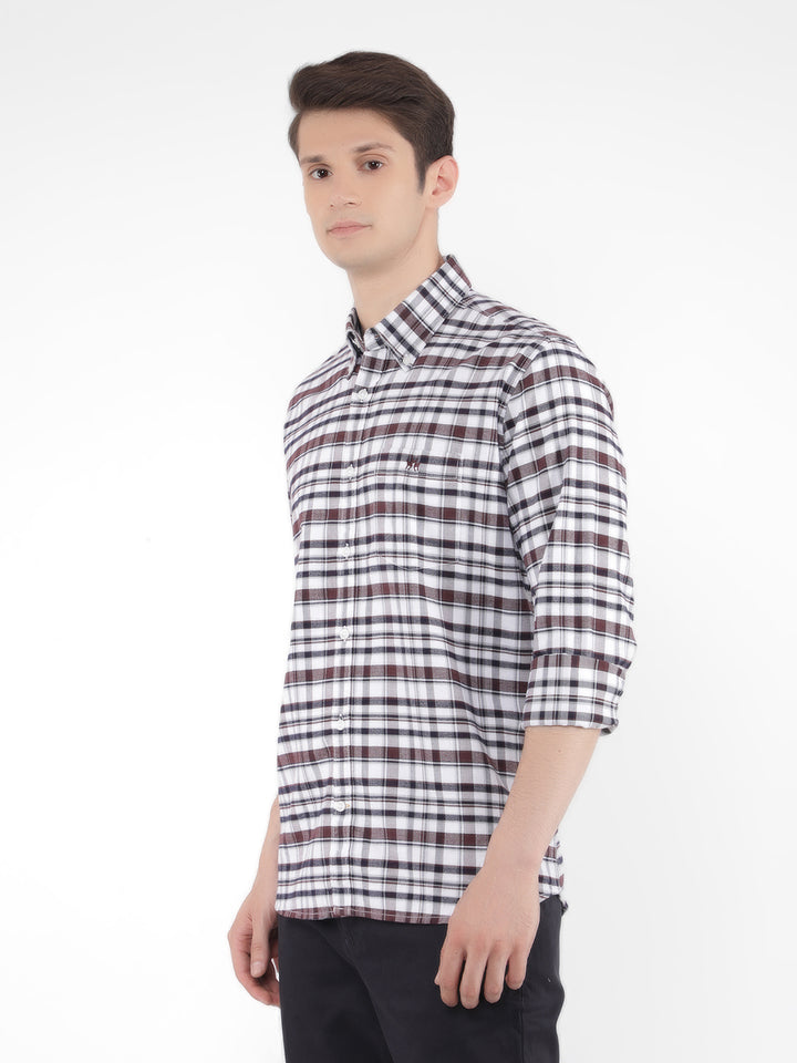 Brown 100% Cotton Checked Shirt-Men Shirts-Crimsoune Club