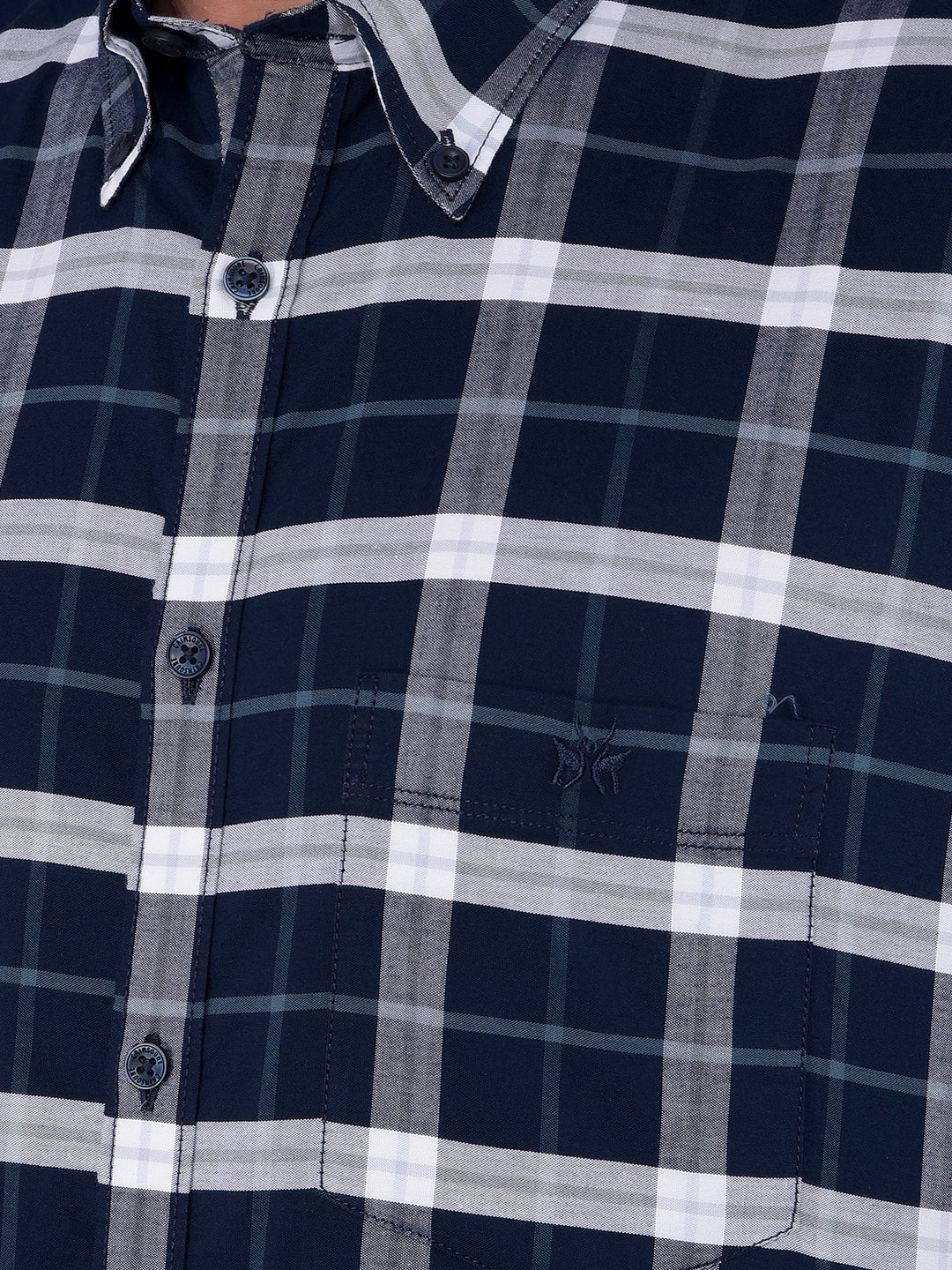Navy Blue 100% Cotton Checked Shirt-Men Shirts-Crimsoune Club