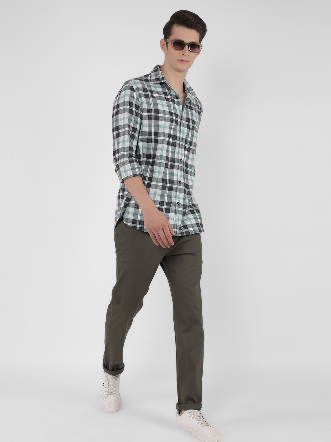 Green 100% Cotton Checked Shirt-Men Shirts-Crimsoune Club