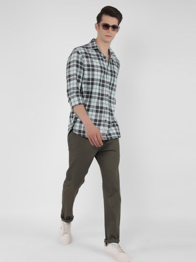 Green 100% Cotton Checked Shirt-Men Shirts-Crimsoune Club