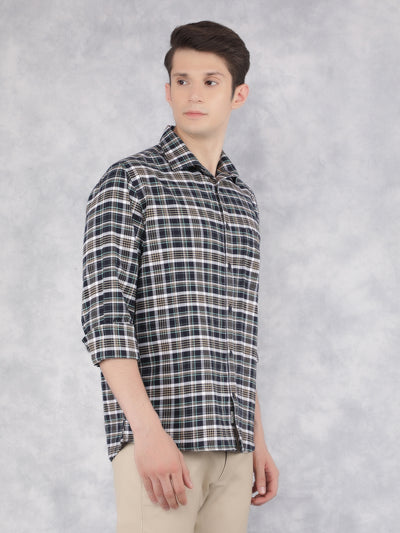 Navy Blue 100% Cotton Checked Shirt-Men Shirts-Crimsoune Club