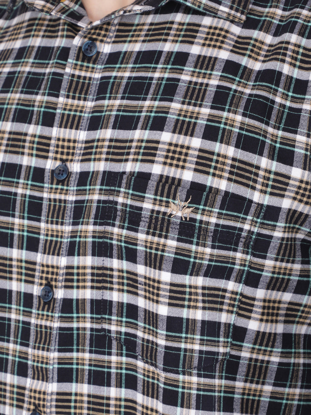 Navy Blue 100% Cotton Checked Shirt-Men Shirts-Crimsoune Club