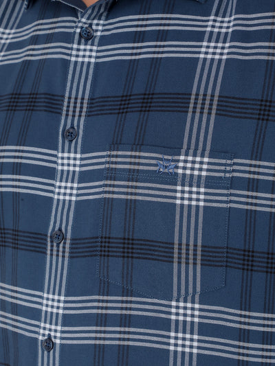 Navy Blue 100% Cotton Checked Shirt-Men Shirts-Crimsoune Club