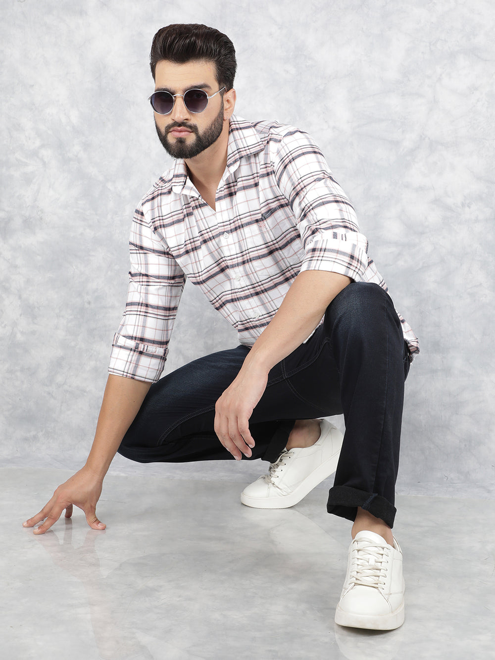 White Checked 100% Cotton Shirt-Men Shirts-Crimsoune Club