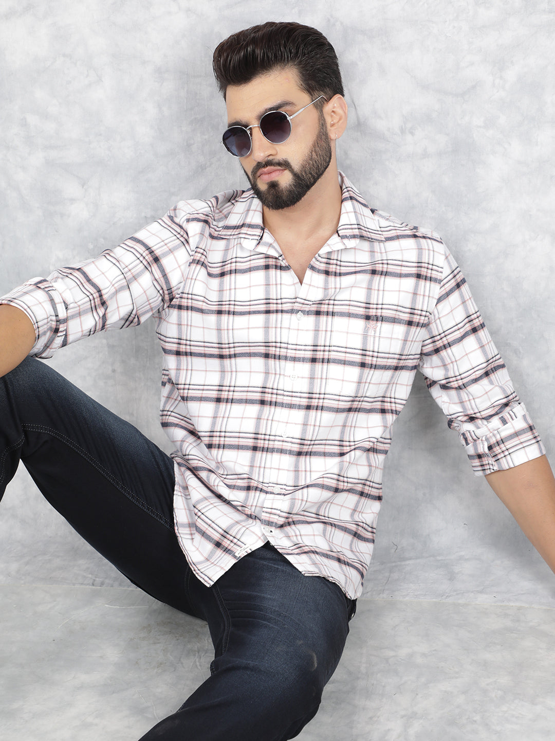White Checked 100% Cotton Shirt-Men Shirts-Crimsoune Club
