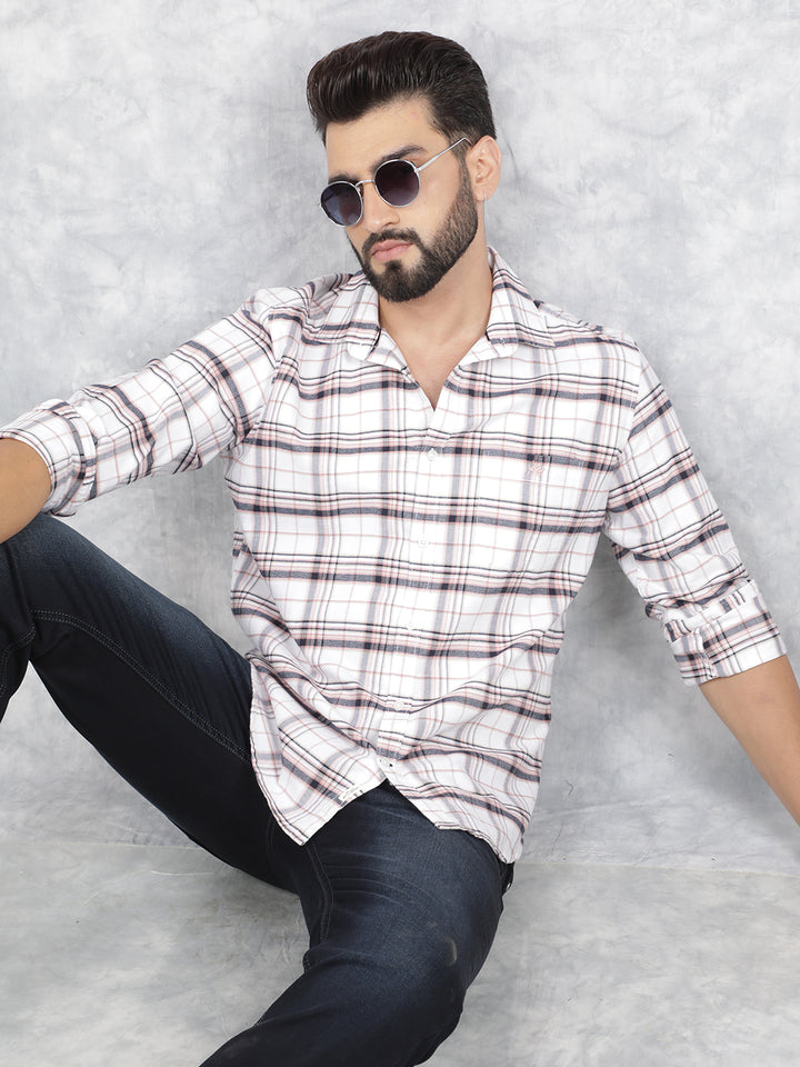 White Checked 100% Cotton Shirt-Men Shirts-Crimsoune Club