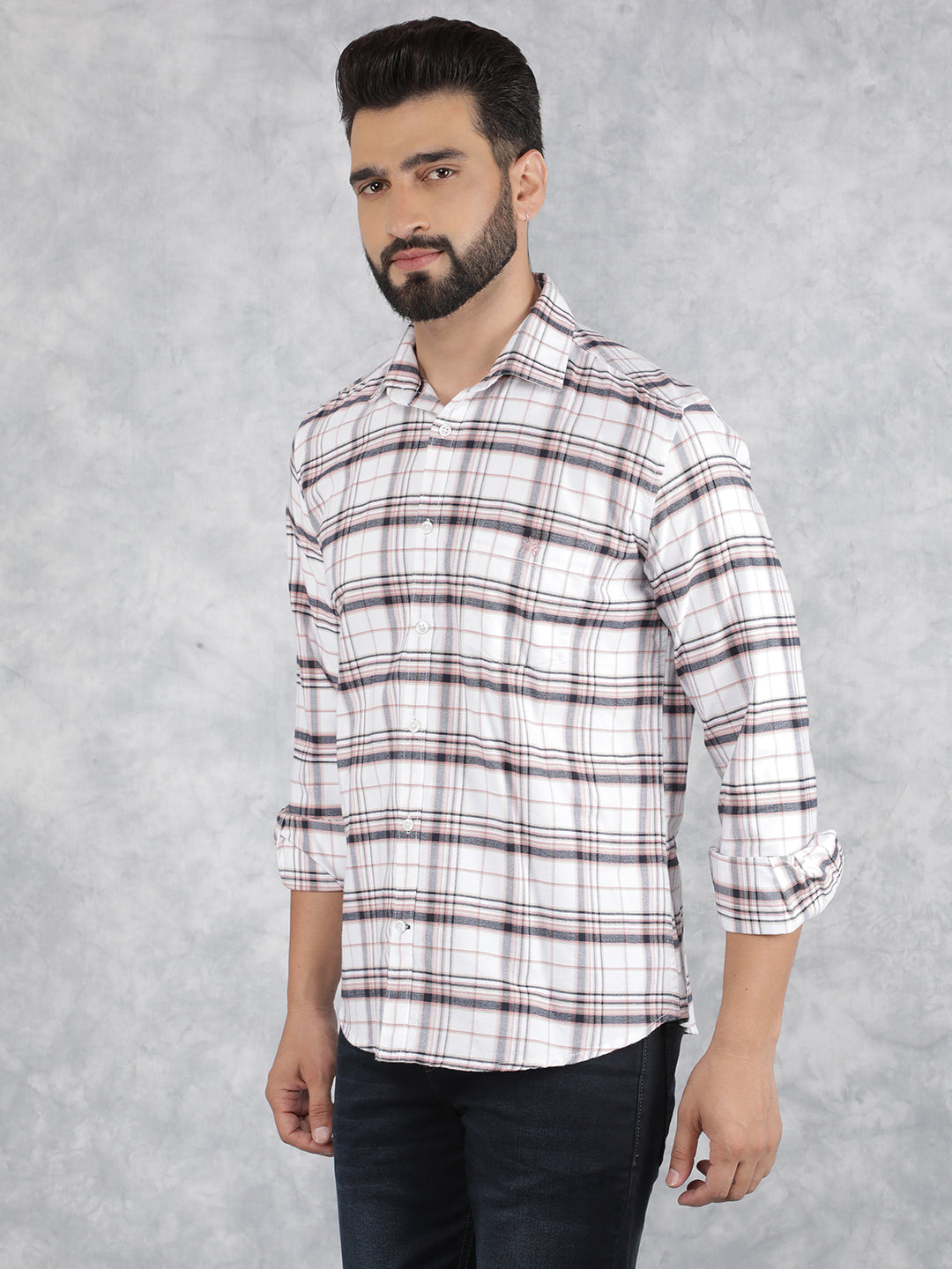 White Checked 100% Cotton Shirt-Men Shirts-Crimsoune Club