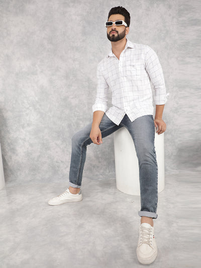 White Checked 100% Cotton Shirt-Men Shirts-Crimsoune Club