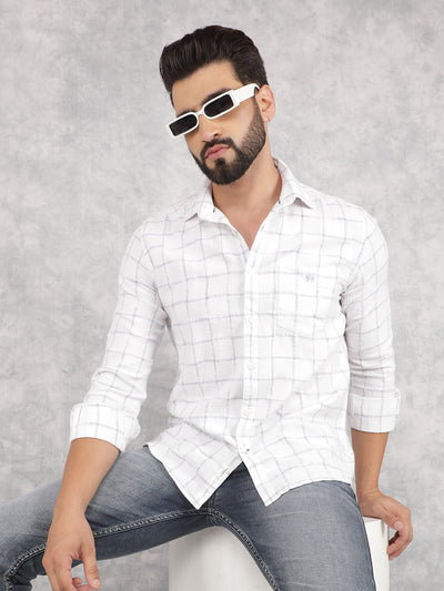 White Checked 100% Cotton Shirt-Men Shirts-Crimsoune Club