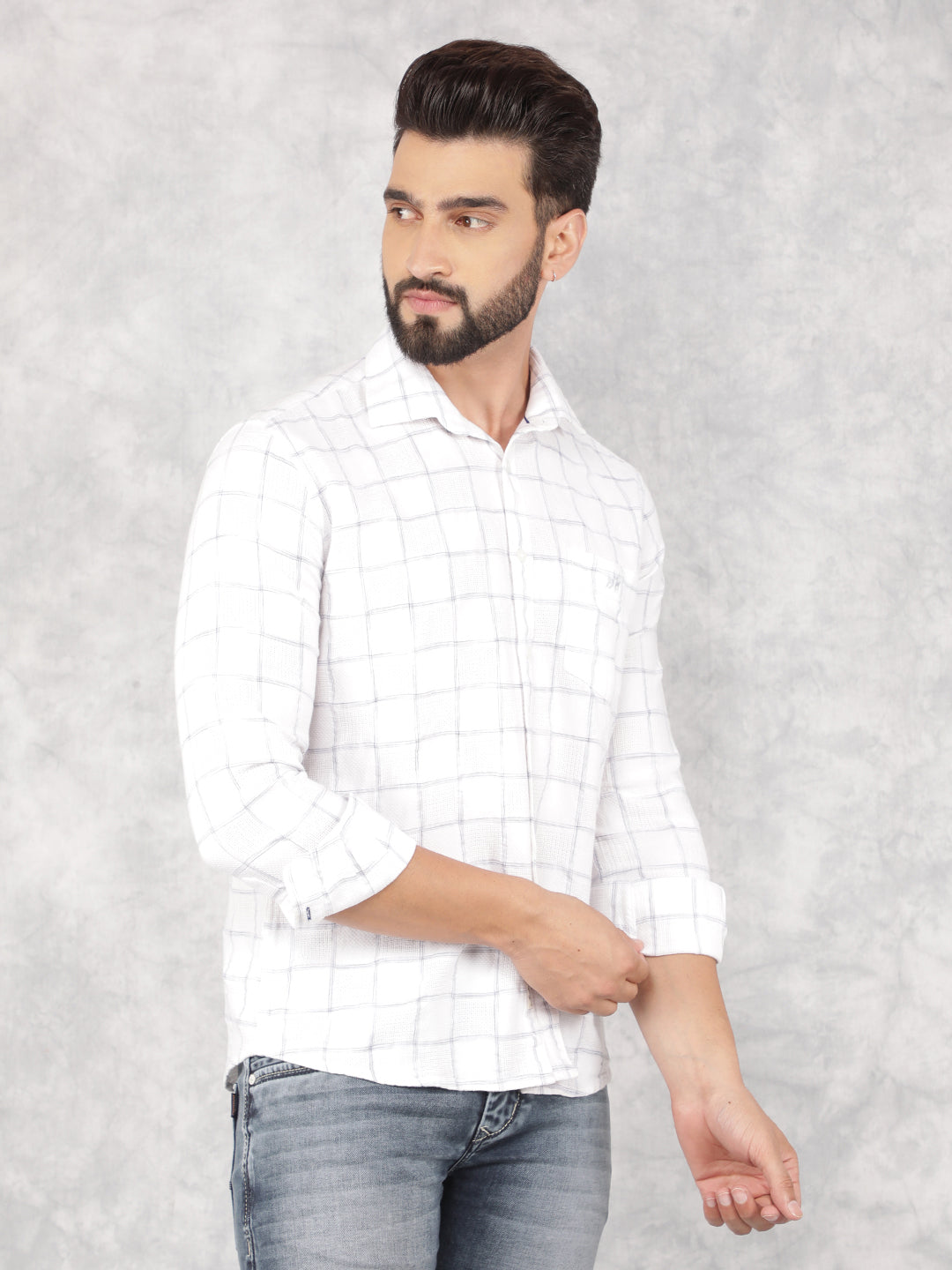 White Checked 100% Cotton Shirt-Men Shirts-Crimsoune Club