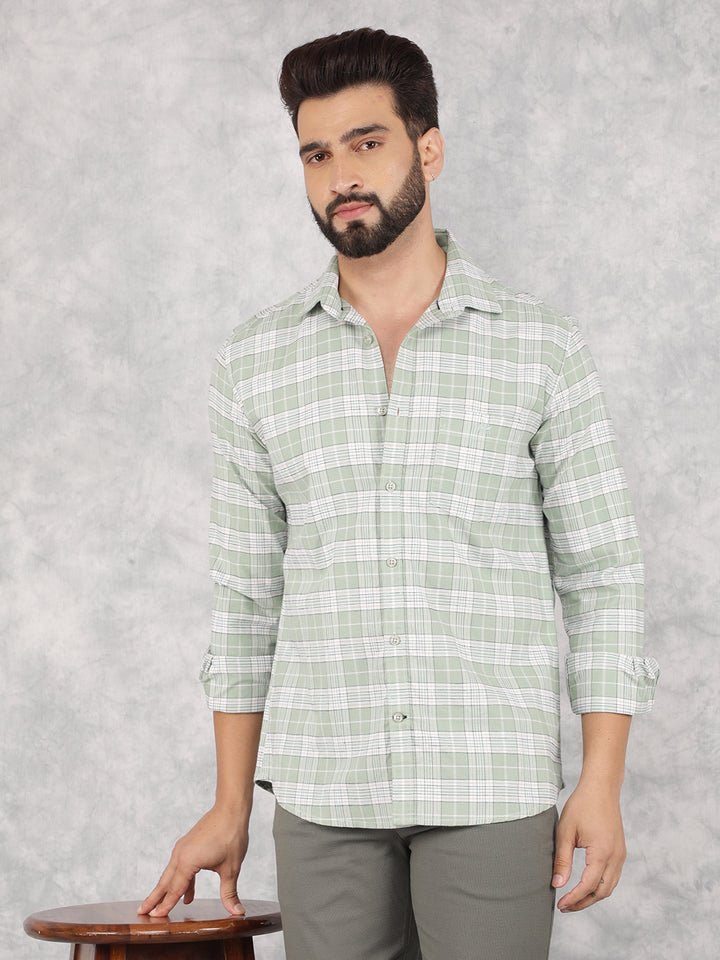 Green Checked 100% Cotton Shirt-Men Shirts-Crimsoune Club