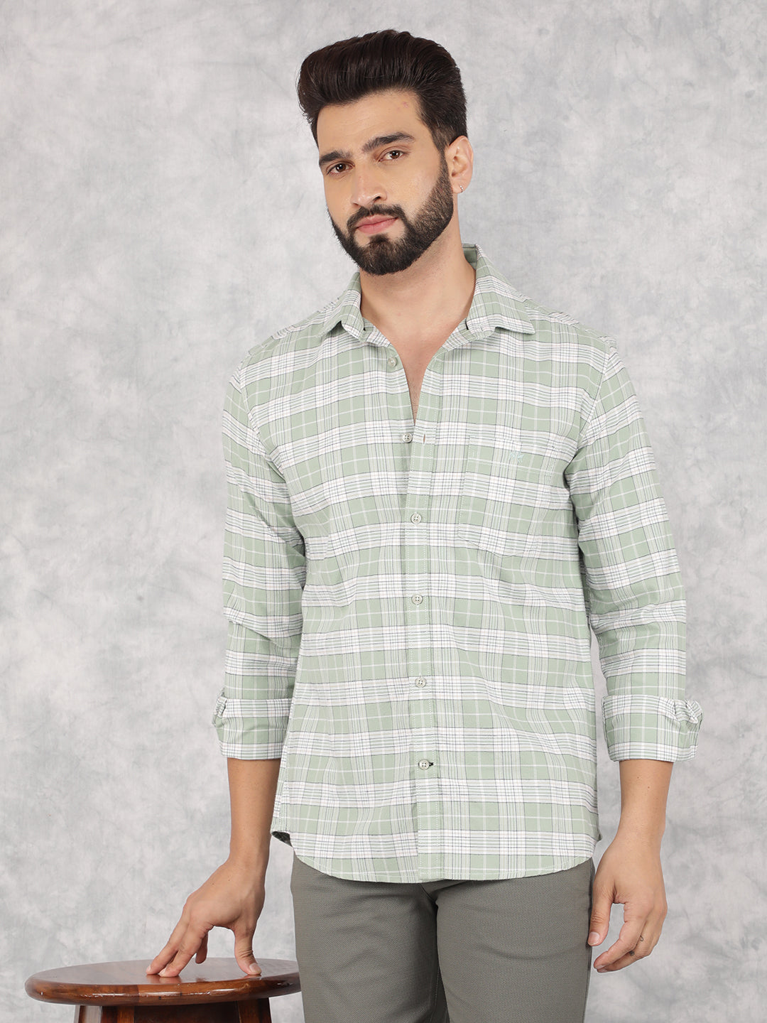 Green Checked 100% Cotton Shirt-Men Shirts-Crimsoune Club