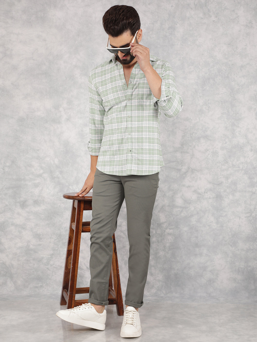 Green Checked 100% Cotton Shirt-Men Shirts-Crimsoune Club