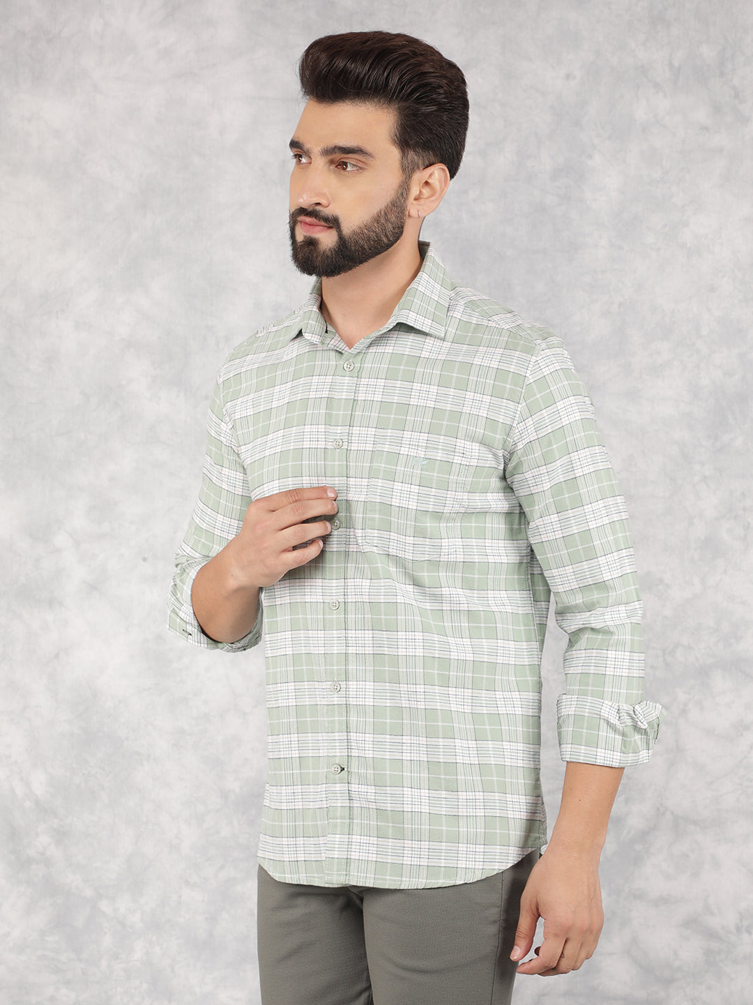Green Checked 100% Cotton Shirt-Men Shirts-Crimsoune Club