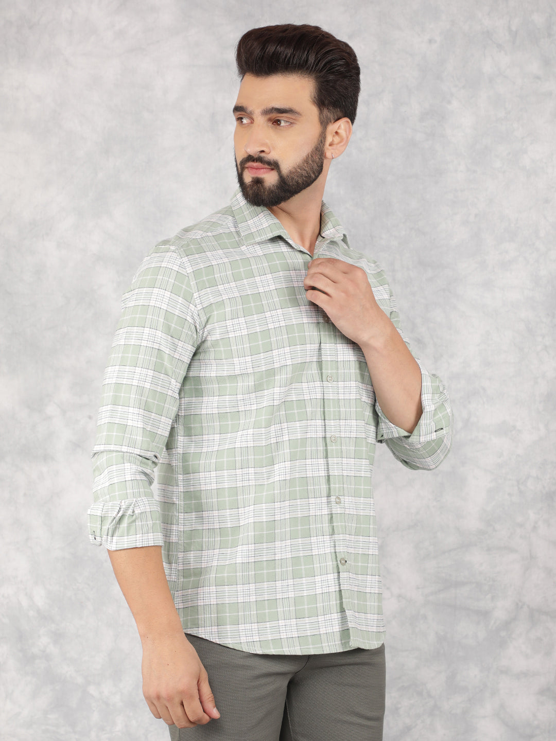 Green Checked 100% Cotton Shirt-Men Shirts-Crimsoune Club