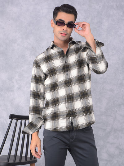 Olive Checked 100% Cotton Shirt-Men Shirts-Crimsoune Club