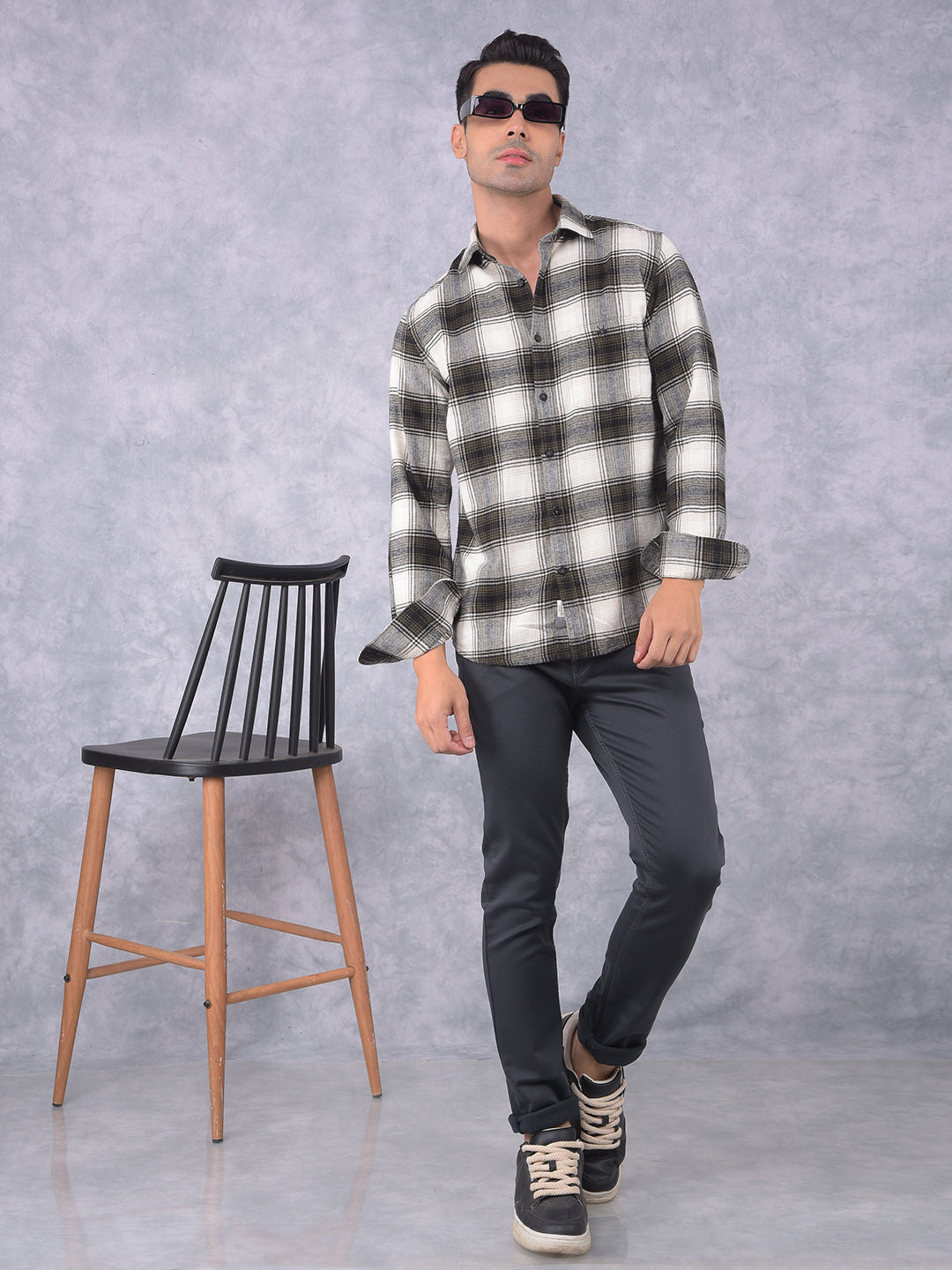 Olive Checked 100% Cotton Shirt-Men Shirts-Crimsoune Club