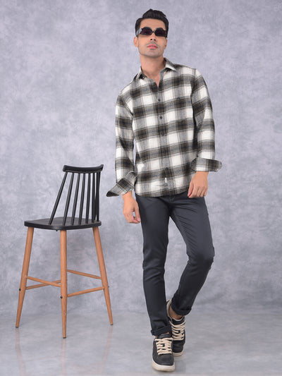 Olive Checked 100% Cotton Shirt-Men Shirts-Crimsoune Club