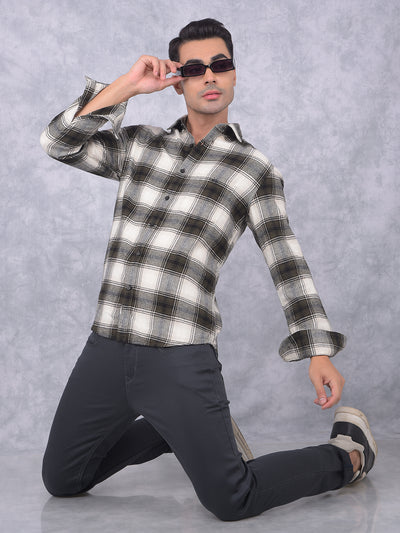 Olive Checked 100% Cotton Shirt-Men Shirts-Crimsoune Club