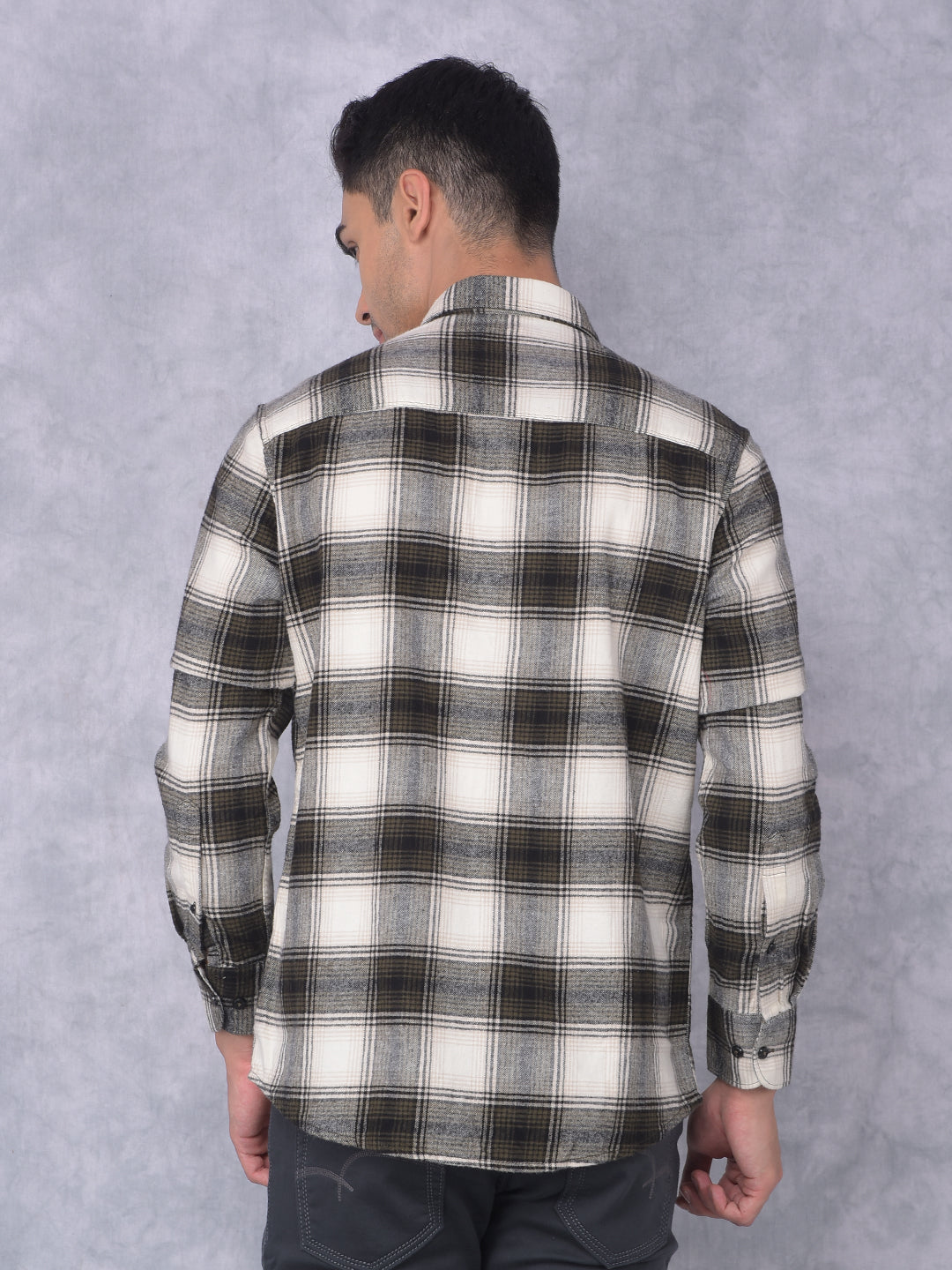 Olive Checked 100% Cotton Shirt-Men Shirts-Crimsoune Club