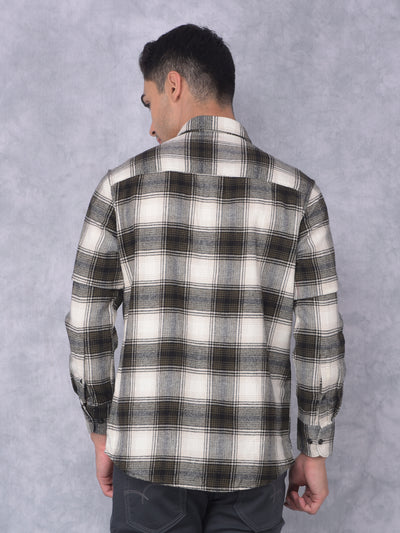 Olive Checked 100% Cotton Shirt-Men Shirts-Crimsoune Club