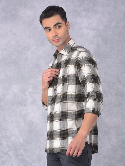Olive Checked 100% Cotton Shirt-Men Shirts-Crimsoune Club