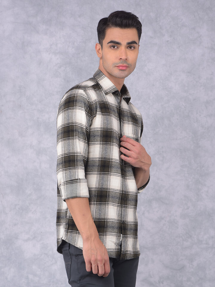 Olive Checked 100% Cotton Shirt-Men Shirts-Crimsoune Club