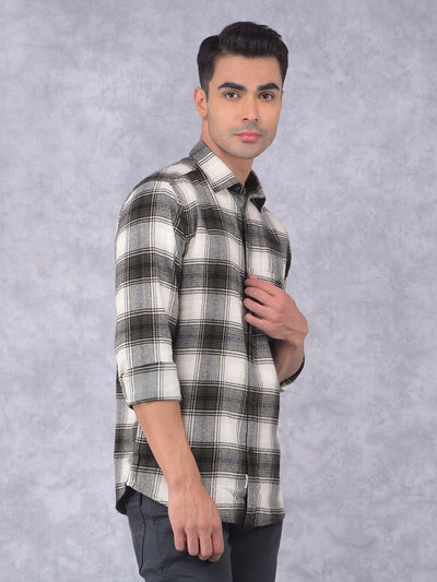 Olive Checked 100% Cotton Shirt-Men Shirts-Crimsoune Club