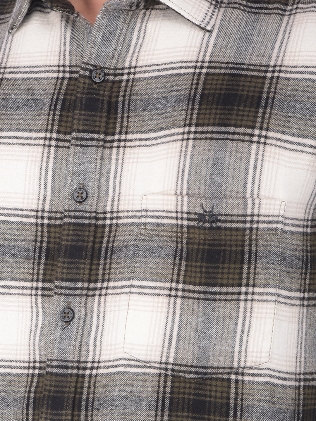 Olive Checked 100% Cotton Shirt-Men Shirts-Crimsoune Club