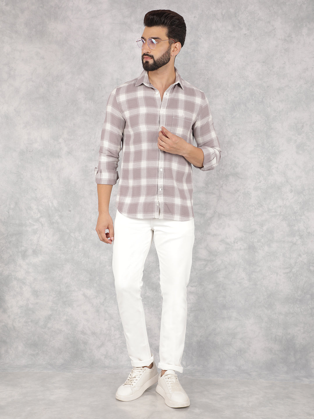 Purple Checked 100% Cotton Shirt-Men Shirts-Crimsoune Club