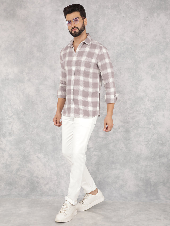 Purple Checked 100% Cotton Shirt-Men Shirts-Crimsoune Club
