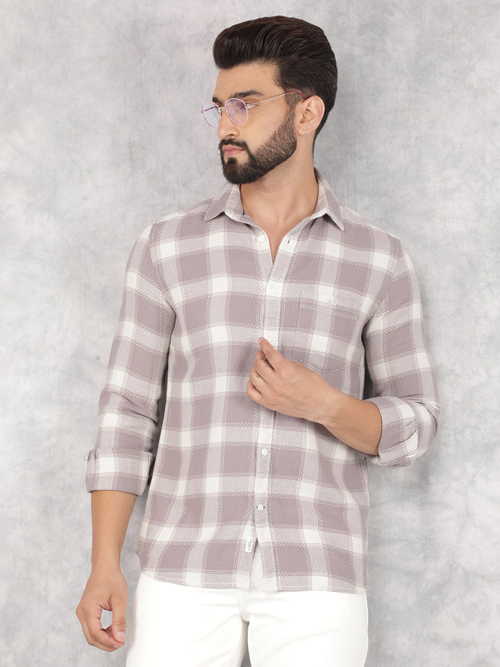 Purple Checked 100% Cotton Shirt-Men Shirts-Crimsoune Club