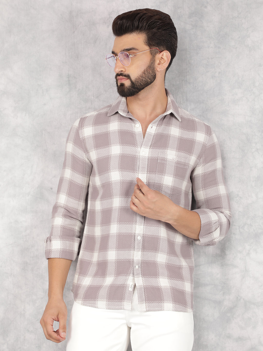 Purple Checked 100% Cotton Shirt-Men Shirts-Crimsoune Club
