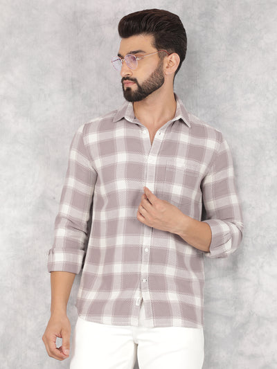 Purple Checked 100% Cotton Shirt-Men Shirts-Crimsoune Club