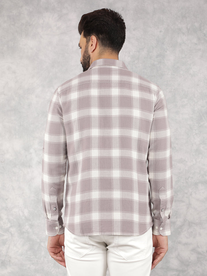 Purple Checked 100% Cotton Shirt-Men Shirts-Crimsoune Club