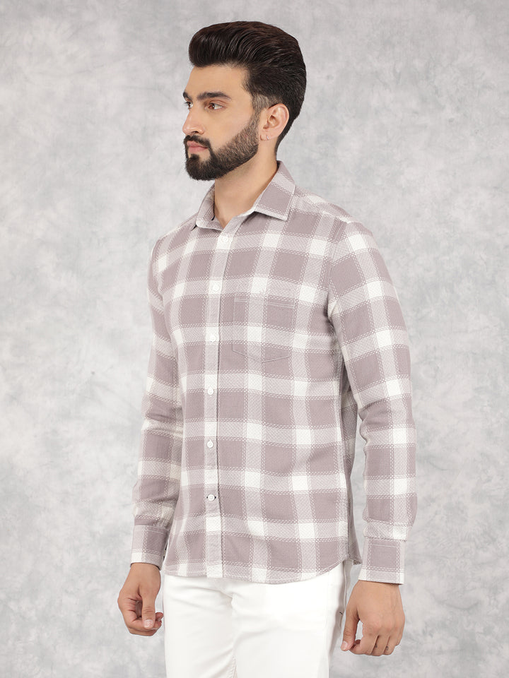 Purple Checked 100% Cotton Shirt-Men Shirts-Crimsoune Club