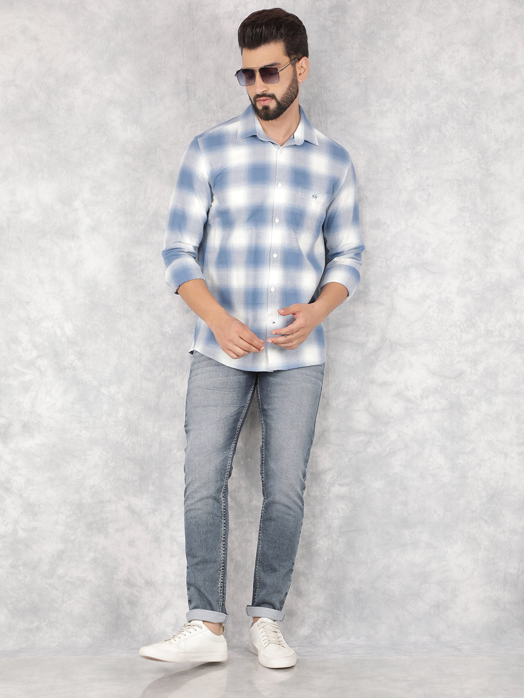 Blue Checked 100% Cotton Shirt-Men Shirts-Crimsoune Club