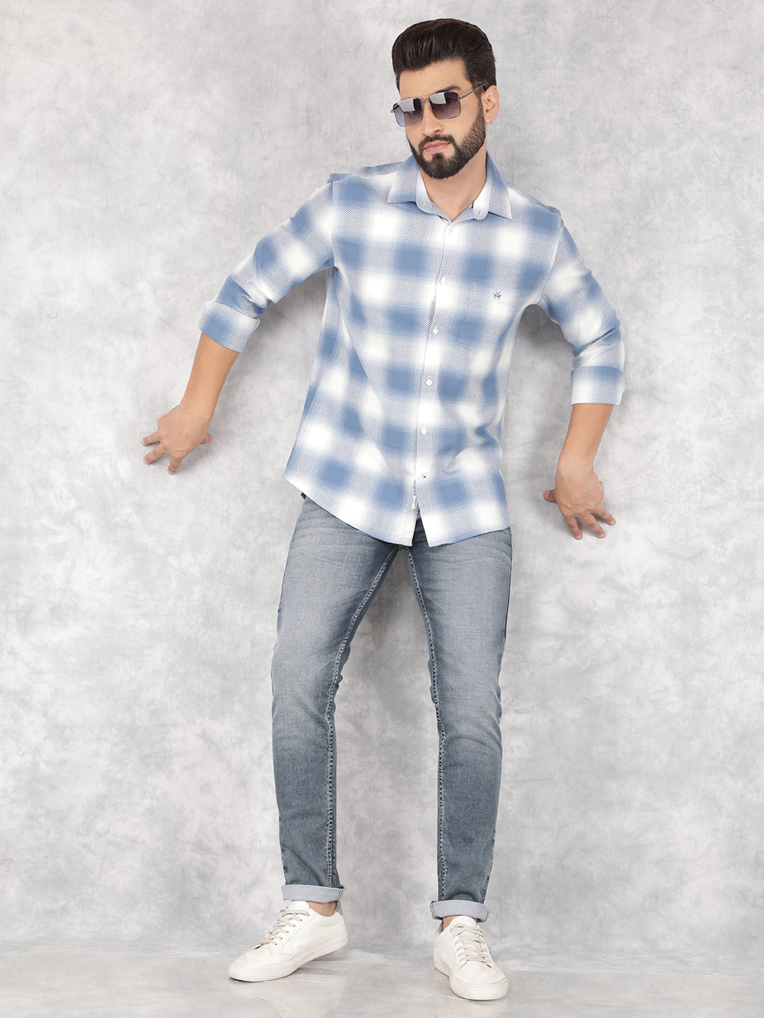 Blue Checked 100% Cotton Shirt-Men Shirts-Crimsoune Club
