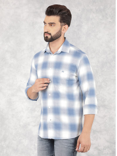 Blue Checked 100% Cotton Shirt-Men Shirts-Crimsoune Club