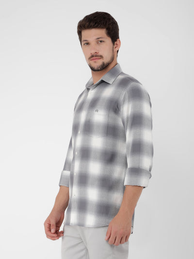 Grey 100% Cotton Checked Shirt-Men Shirts-Crimsoune Club