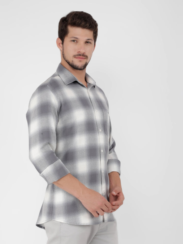 Grey 100% Cotton Checked Shirt-Men Shirts-Crimsoune Club