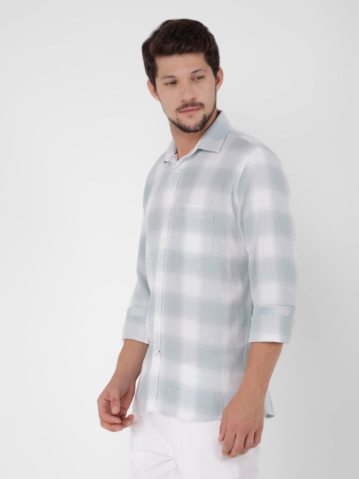 Blue 100% Cotton Checked Shirt-Men Shirts-Crimsoune Club