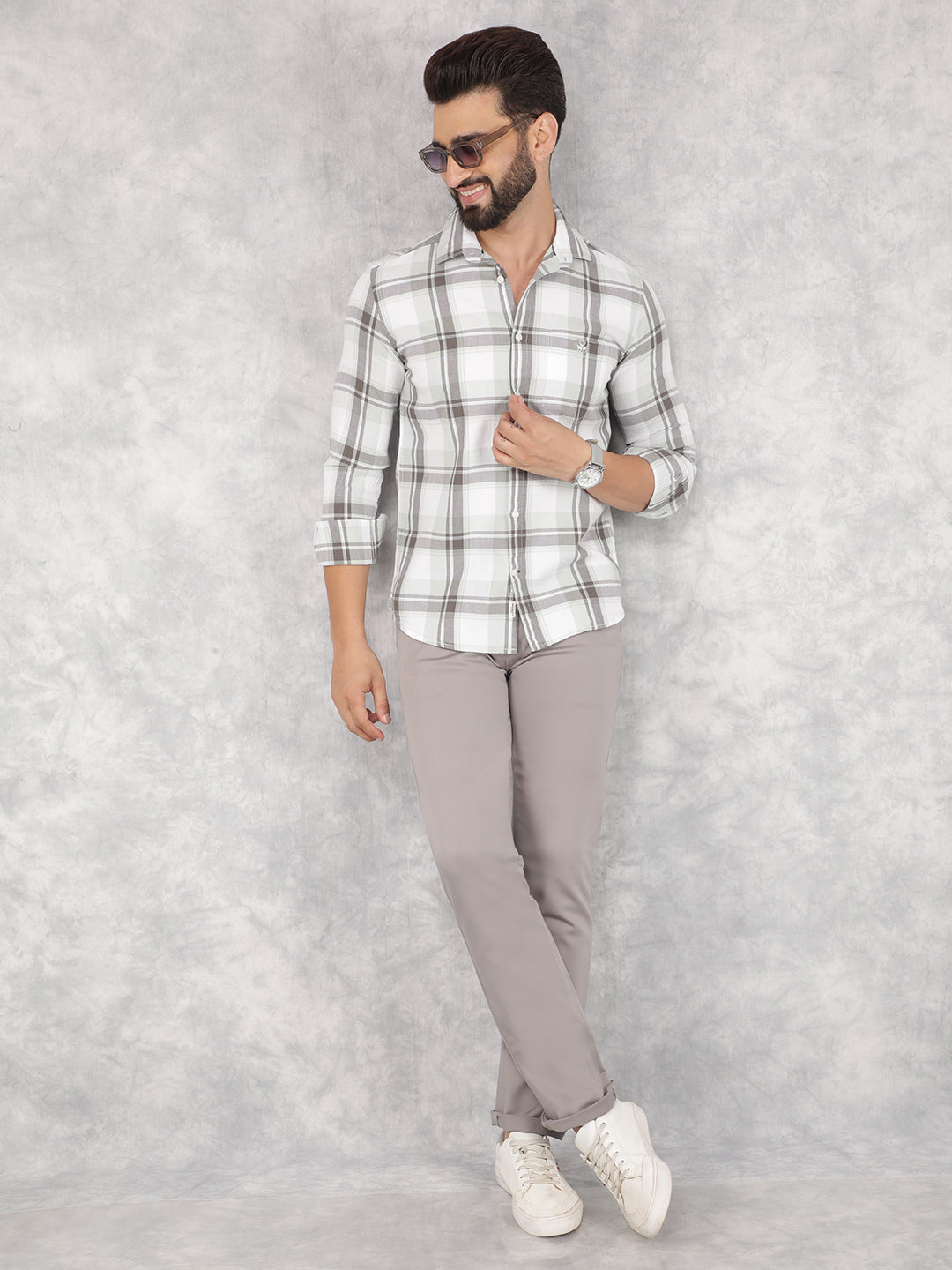 Green Checked 100% Cotton Shirt-Men Shirts-Crimsoune Club