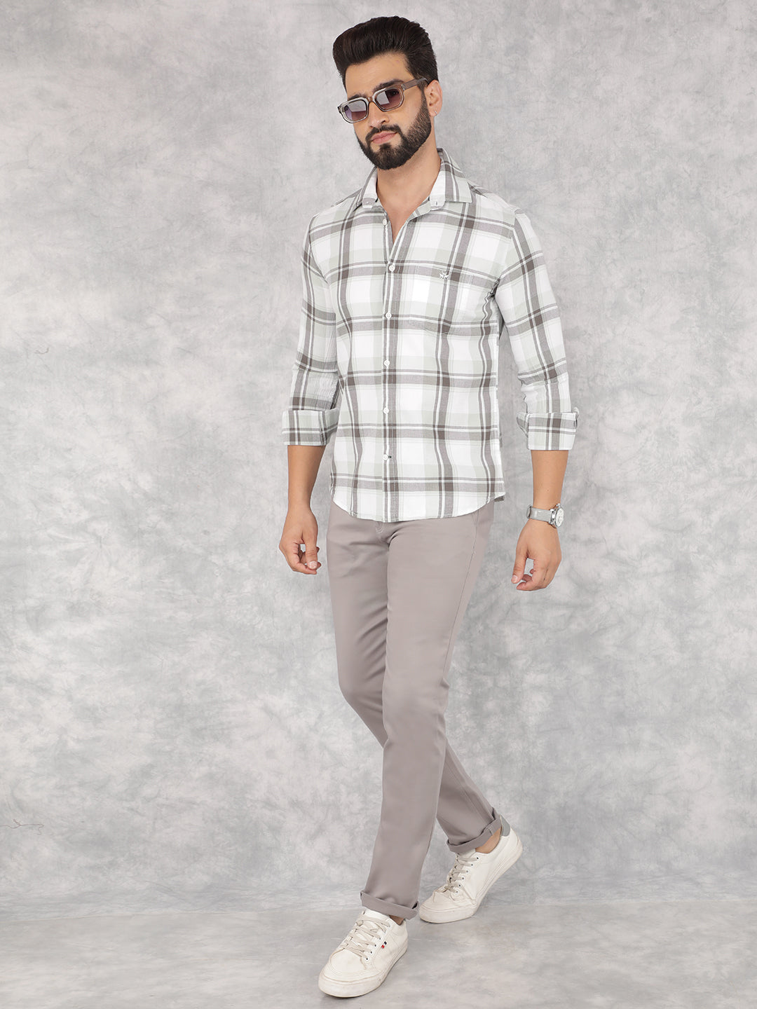 Green Checked 100% Cotton Shirt-Men Shirts-Crimsoune Club